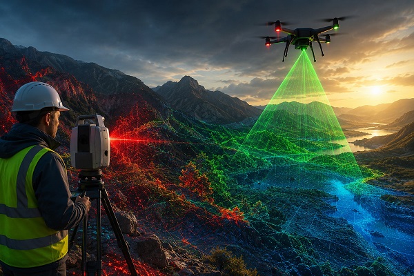 Drone και τοπογραφικός εξοπλισμός αποτυπώνουν τρισδιάστατα γεωχωρικά δεδομένα για έργα υποδομής και έξυπνες πόλεις.